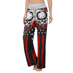 Red Flag Skull Art Women's High-waisted Wide Leg Pants | Wonder Skull