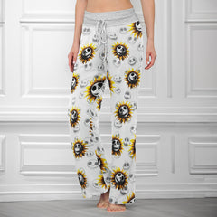 Flower Nightamre Patttern Women's High-waisted Wide Leg Pants