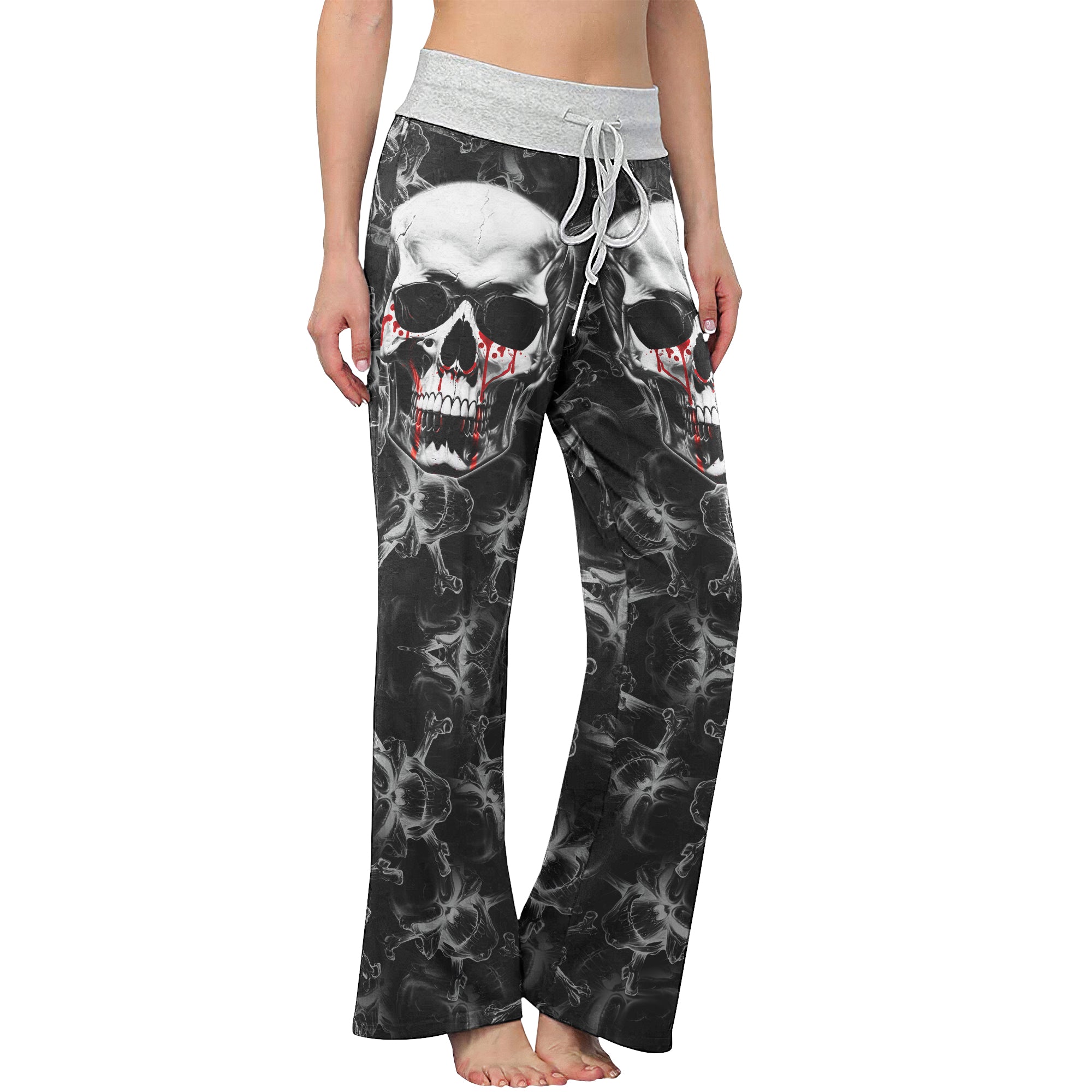 Skull Silver Blood Abstract Women's High-waisted Wide Leg Pants | Wonder Skull