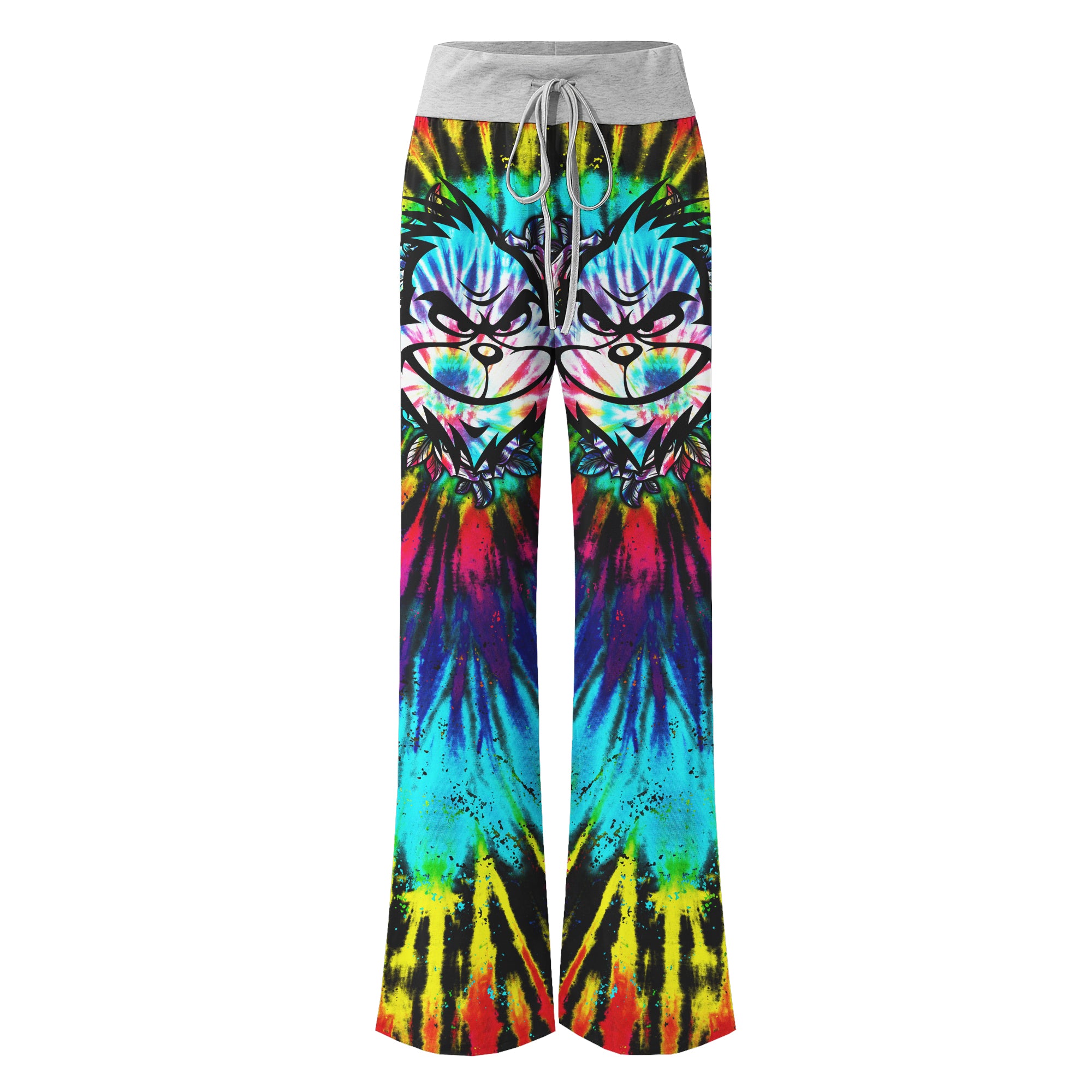 TieDye Rainbow Nightmare Theme Women's High-waisted Wide Leg Pants | Wonder Skull