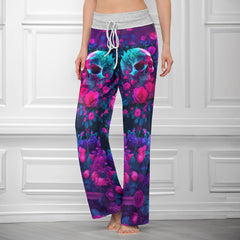 Neon Galaxy Skull Rose Women's High-waisted Wide Leg Pants