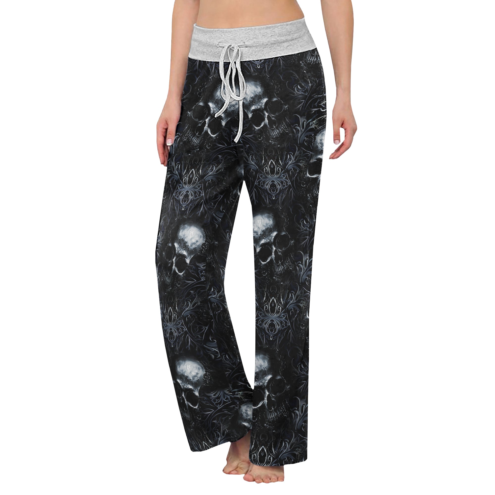 Filigree Skull Pattern Women's High-waisted Wide Leg Pants | Wonder Skull