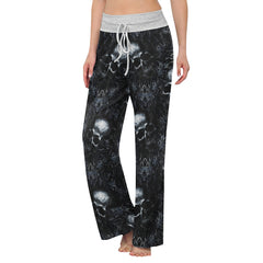 Filigree Skull Pattern Women's High-waisted Wide Leg Pants | Wonder Skull