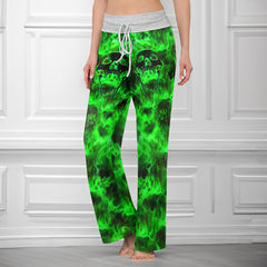 Green Skull Flaming Women's High-waisted Wide Leg Pants