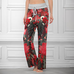 Masked Skeleton Red Bloom Women's High-waisted Wide Leg Pants
