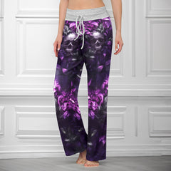 Purple Skull Filigree Rose Women's High-waisted Wide Leg Pants