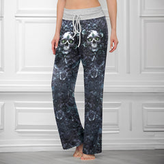 Dark Skull Rose Art Women's High-waisted Wide Leg Pants
