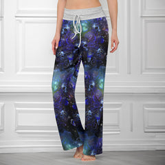 Purple Galaxy Skull Women's High-waisted Wide Leg Pants