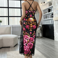 Pink Royal Skull Rose Women's Lace Cami Sleepwear