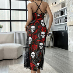 Floral Skull Rose Art Women's Lace Cami Sleepwear