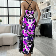 Purple Skull Camo Art Women's Lace Cami Sleepwear