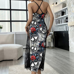 Silver Skull Face Pattern Women's Lace Cami Sleepwear