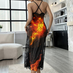 Black Skull Flaming Art Women's Lace Cami Sleepwear