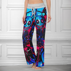 Blue Scary Graffiti Art Women's High-waisted Wide Leg Pants | Wonder Skull