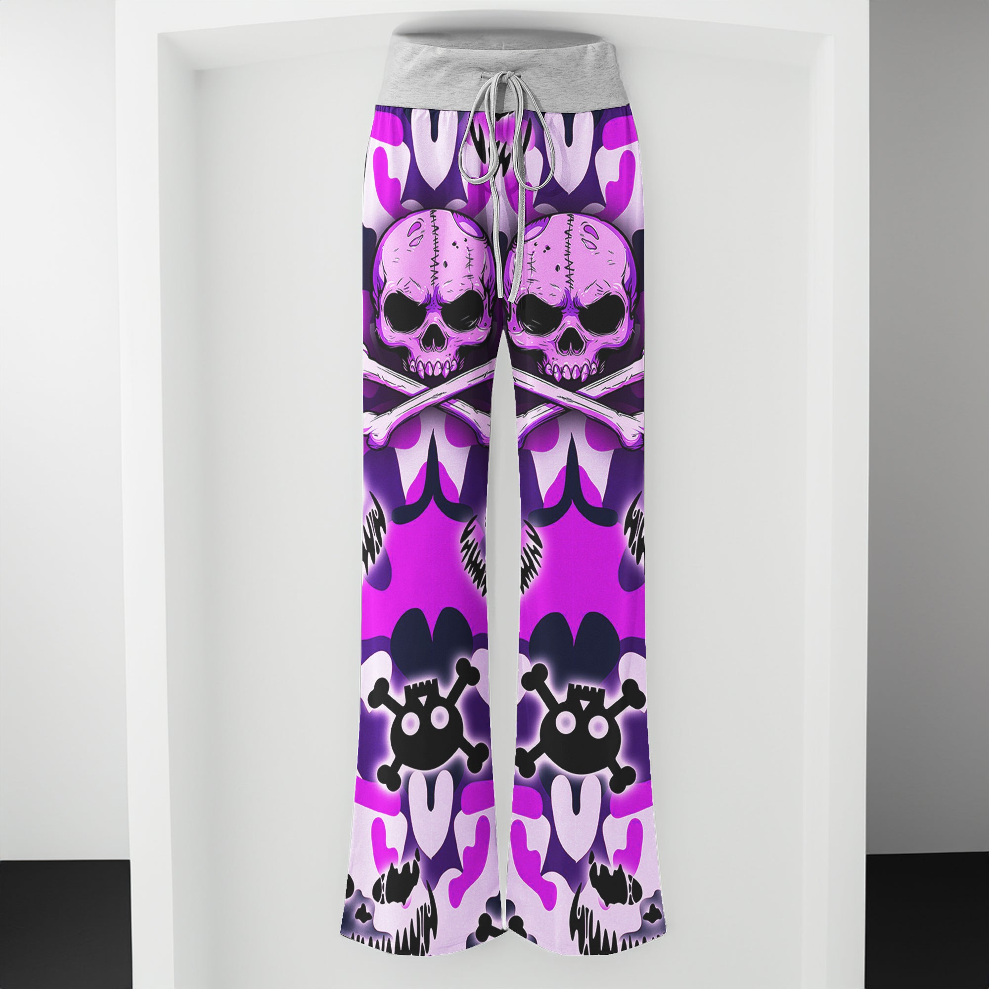 Purple Camo Skull Art Women's High-waisted Wide Leg Pants | Wonder Skull