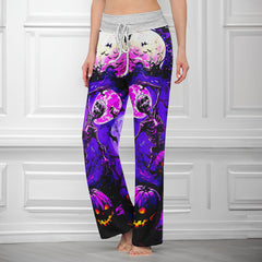 Purple Dance Skeleton Women's High-waisted Wide Leg Pants | Wonder Skull
