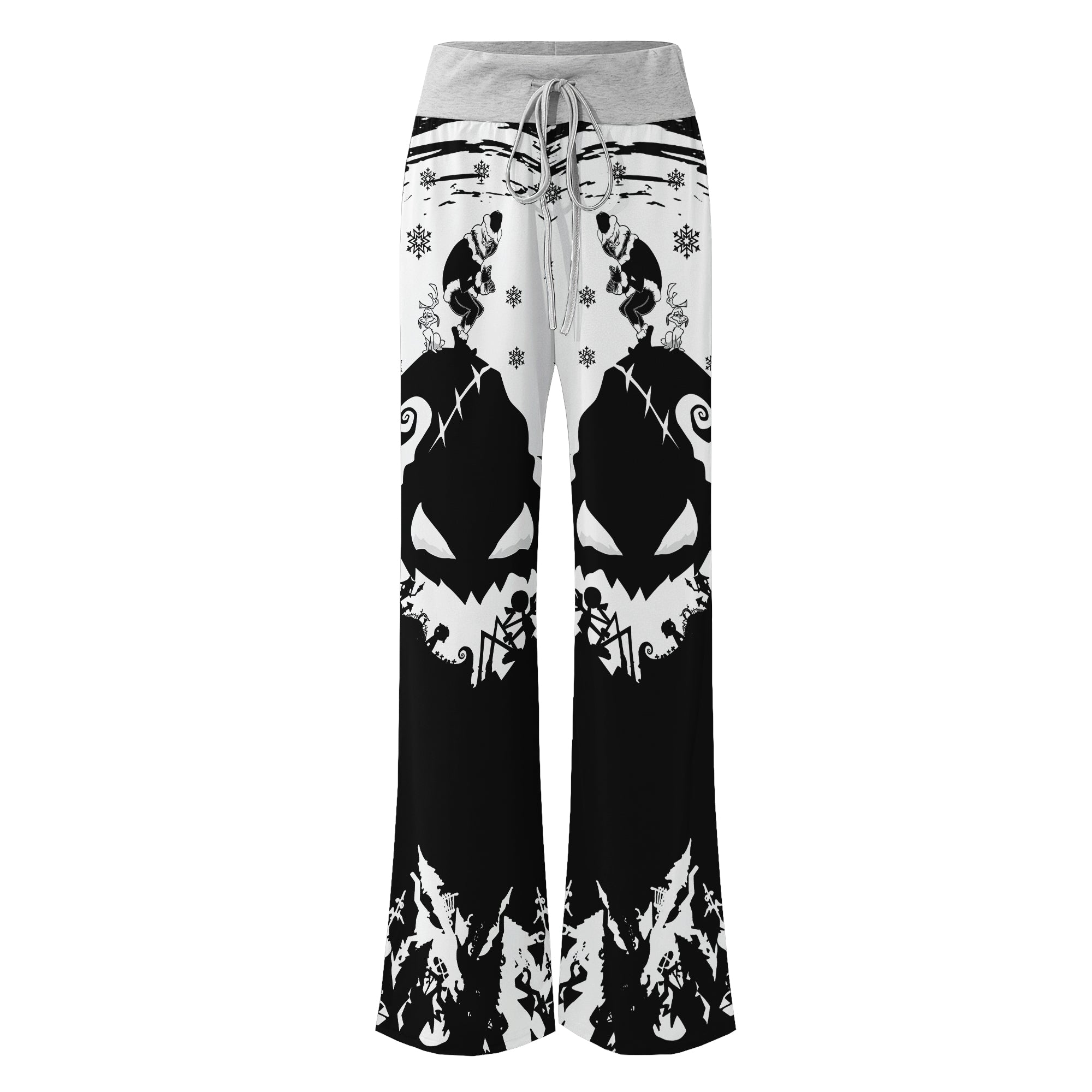 White Nightmare Christmas Theme Women's High-waisted Wide Leg Pants | Wonder Skull