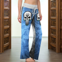 Cyber Skull Grunge Art Women's High-waisted Wide Leg Pants