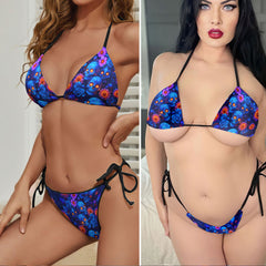 Neon Midnight Garden Skull Micro Triangle Bikini Swimsuit