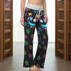 Neon Skull Leaf Art Women's High-waisted Wide Leg Pants