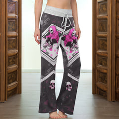 Pink Skeleton Art Pattern Lip Pattern Women's High-waisted Wide Leg Pants