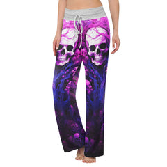 Violet Skull Root Art Women's High-waisted Wide Leg Pants | Wonder Skull