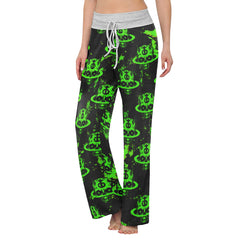 Dark Green Devil Art Women's High-waisted Wide Leg Pants | Wonder Skull