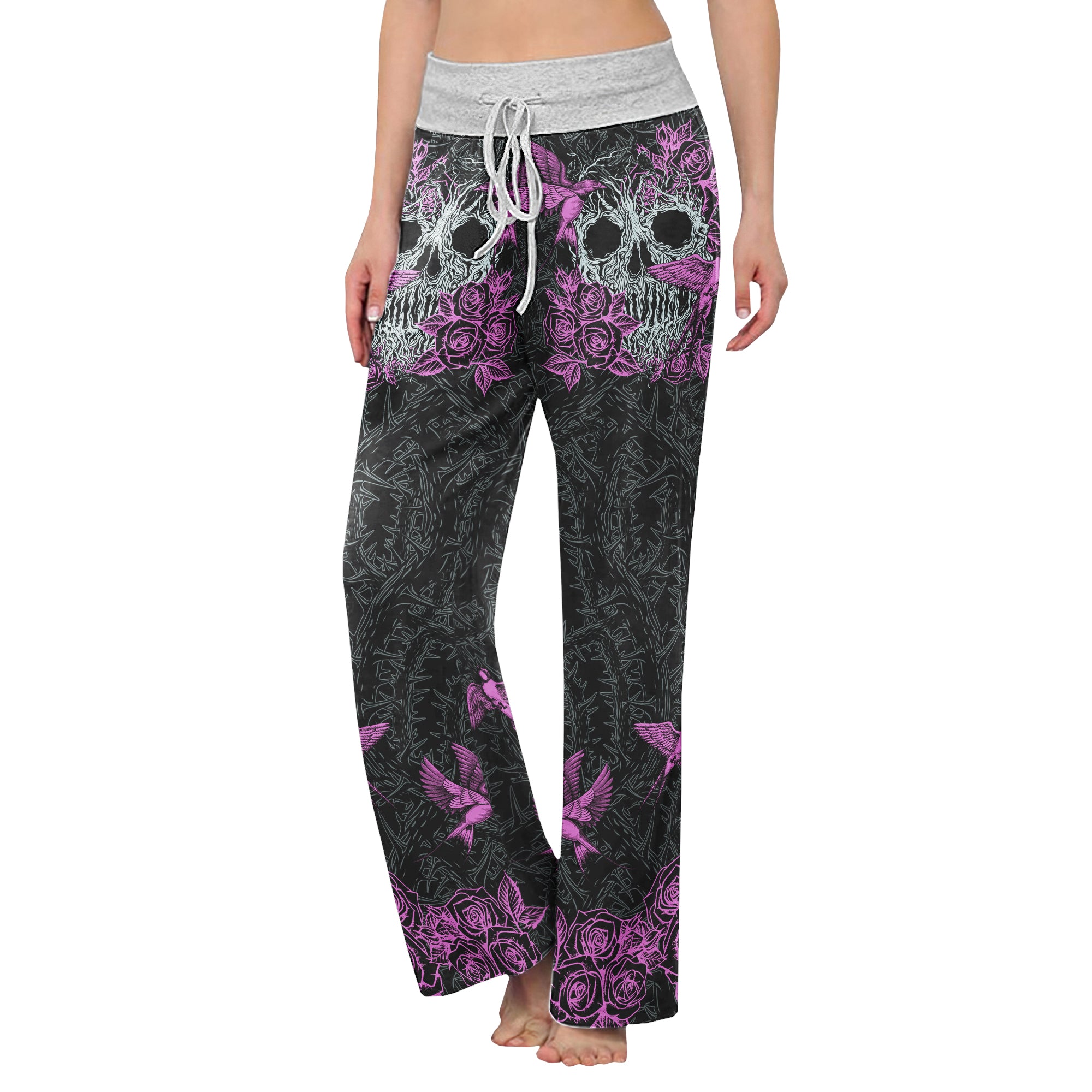 Skull Roots Rose Thorn Women's High-waisted Wide Leg Pants | Wonder Skull