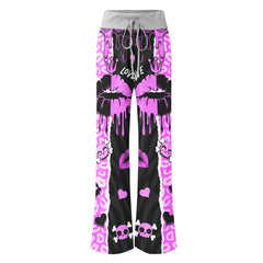 Black Pink Love Lip Melting Women's High-waisted Wide Leg Pants | Wonder Skull