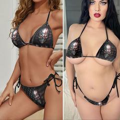 Hardcore Patriotic Skull Art Micro Triangle Bikini Swimsuit