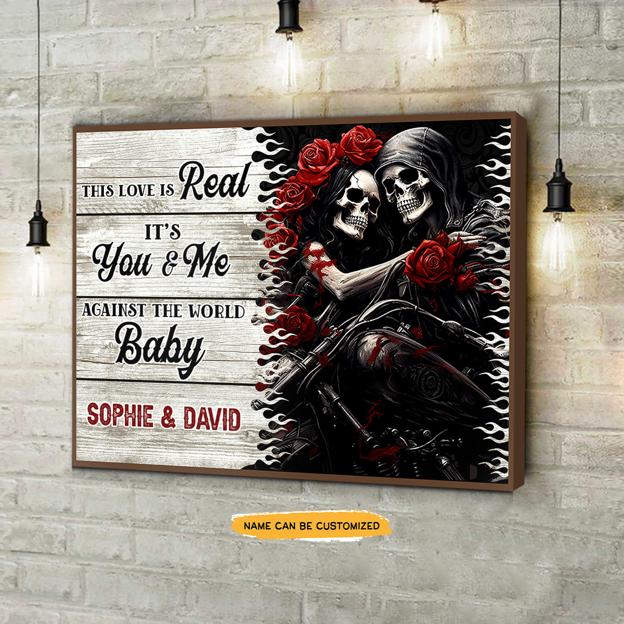 Love Is Real - Custom Personalized Names Gothic Skull And Roses Canvas