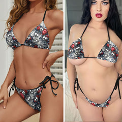 Haunted Bloom Seamless Pattern Micro Triangle Bikini Swimsuit