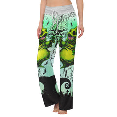 Green Nightmare Theme Art Women's High-waisted Wide Leg Pants | Wonder Skull