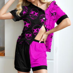 Neon Skull Art Women's Pajama Sets Top Sleeve & Short Bottom