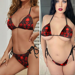 Skull Butterfly Red Pattern Micro Triangle Bikini Swimsuit