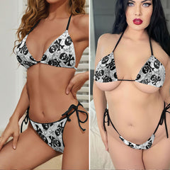 Vintage Grunge Skull Pattern Micro Triangle Bikini Swimsuit