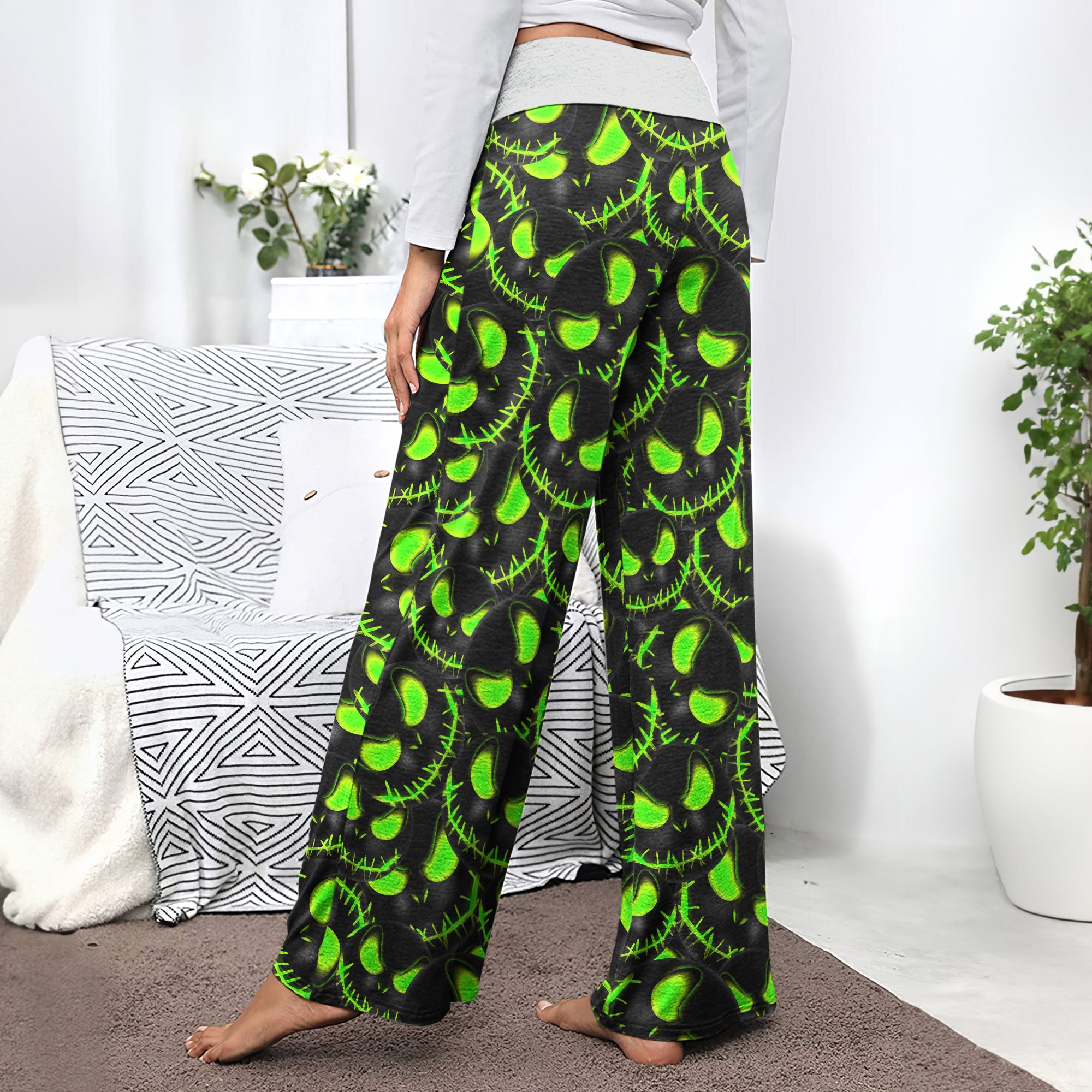 Green Face Scary Nightmare Women's High-waisted Wide Leg Pants | Wonder Skull