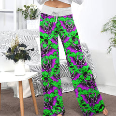 Green Skull Demon Heart Women's High-waisted Wide Leg Pants | Wonder Skull
