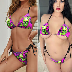 Neon Acid Skull Puzzle Micro Triangle Bikini Swimsuit