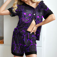 Purple Skull Lava Women's Pajama Sets Top Sleeve & Short Bottom