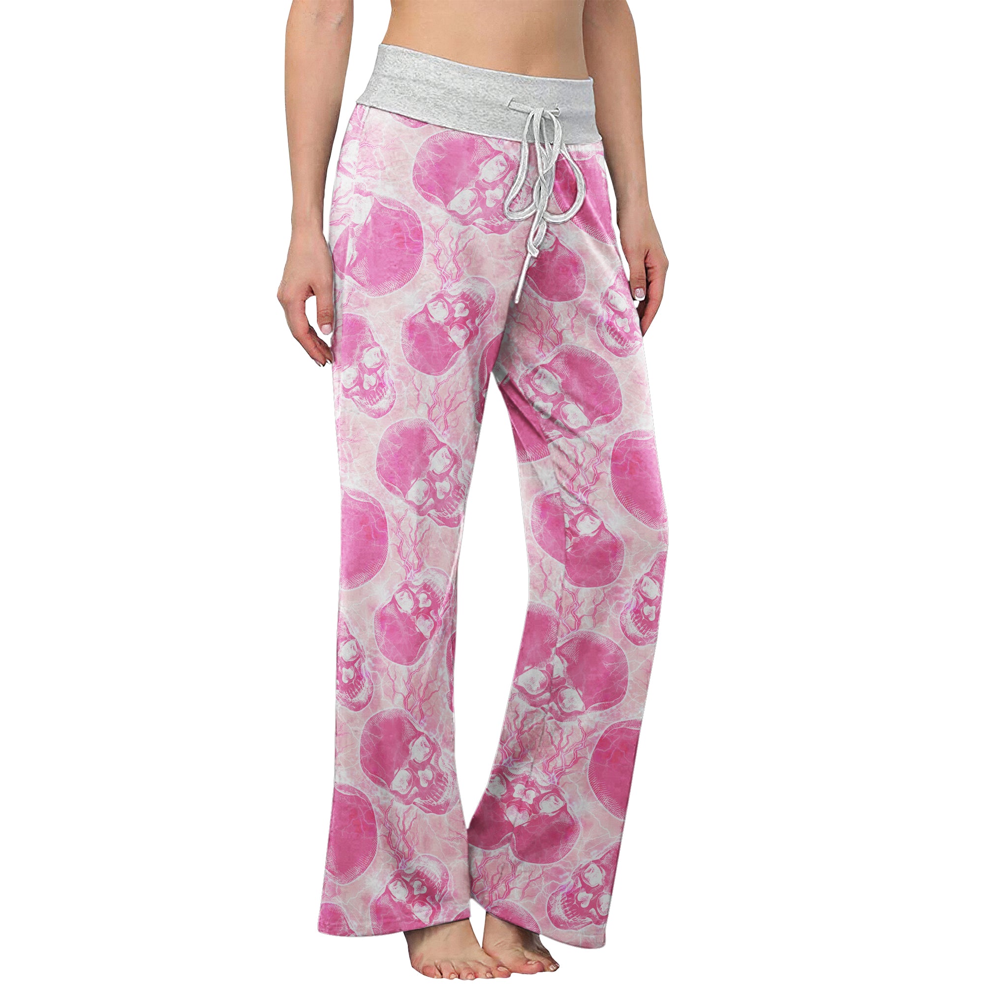 Pink Skull Thunder Women's High-waisted Wide Leg Pants | Wonder Skull
