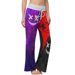 Purple Red Emo Smile Women's High-waisted Wide Leg Pants | Wonder Skull