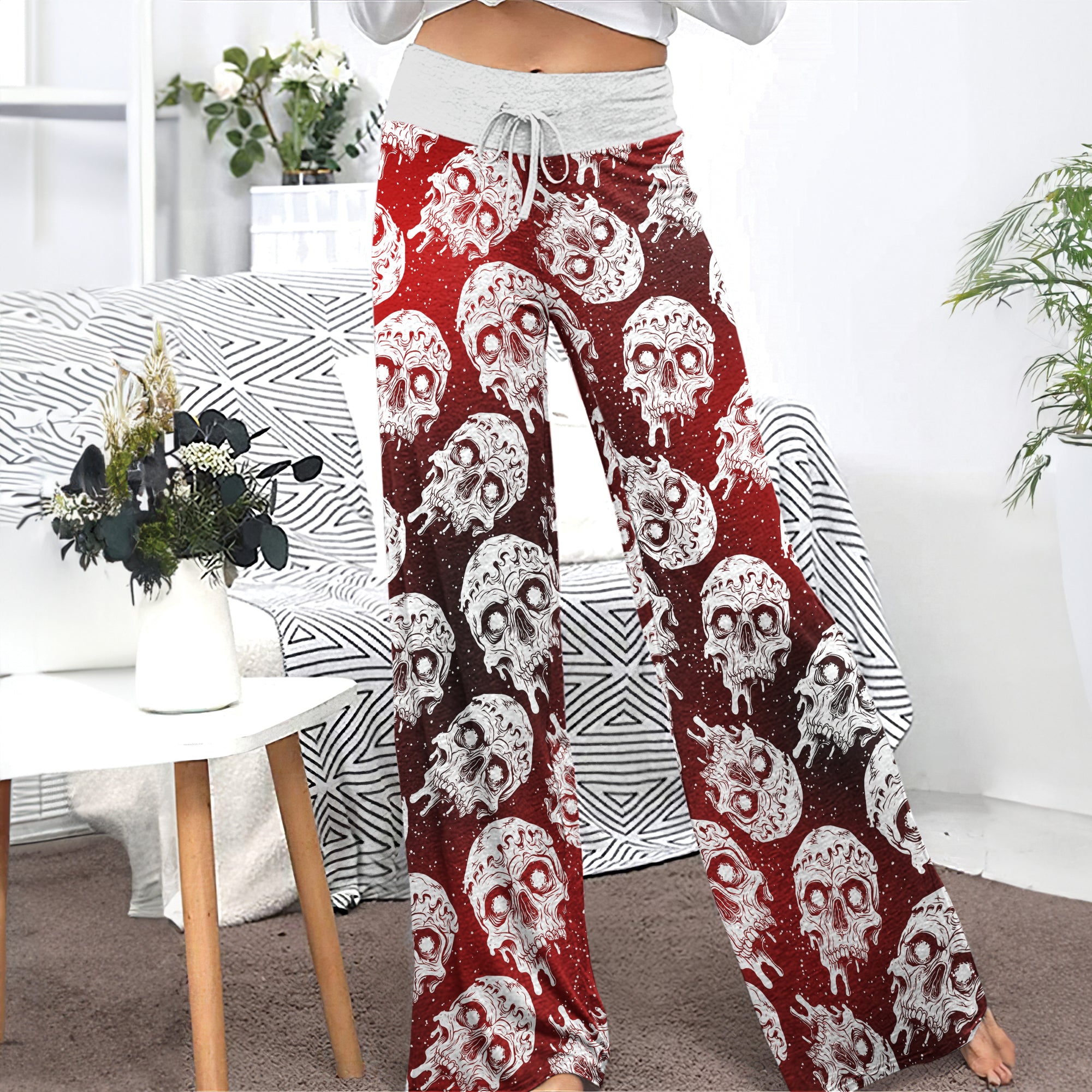 Gradient Skull Melting Women's High-waisted Wide Leg Pants | Wonder Skull