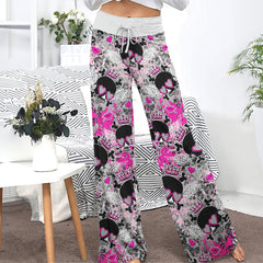 Skull Love Graffiti Art Women's High-waisted Wide Leg Pants | Wonder Skull