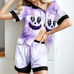 Purple Face Watercolor Women's Pajama Sets Top Sleeve & Short Bottom