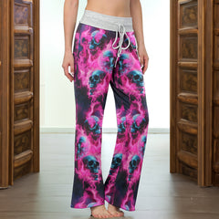 Pink Skull Flaming Women's High-waisted Wide Leg Pants