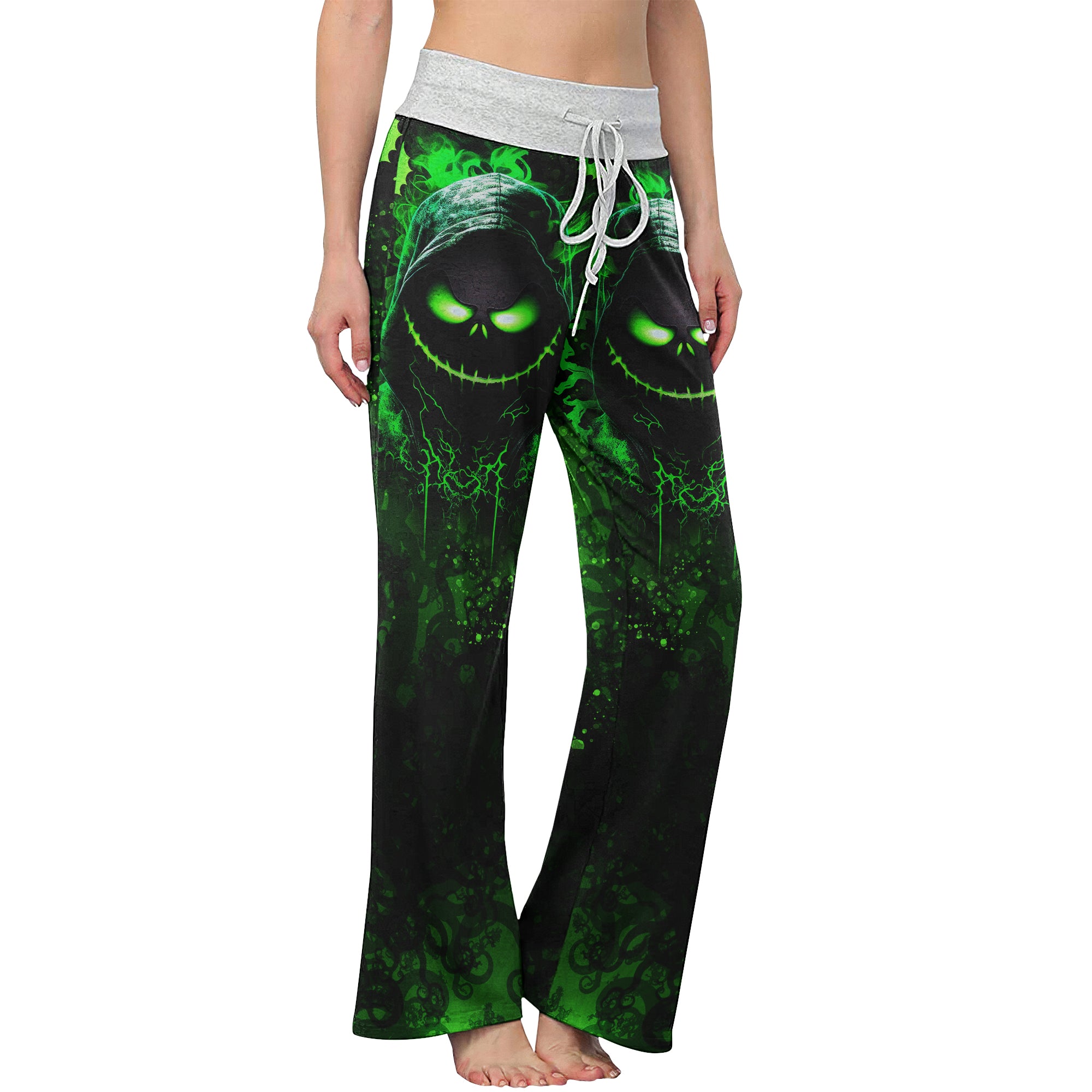 Dark Green Nightmare Theme Women's High-waisted Wide Leg Pants | Wonder Skull