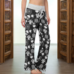 Halloween Skull Pattern Women's High-waisted Wide Leg Pants
