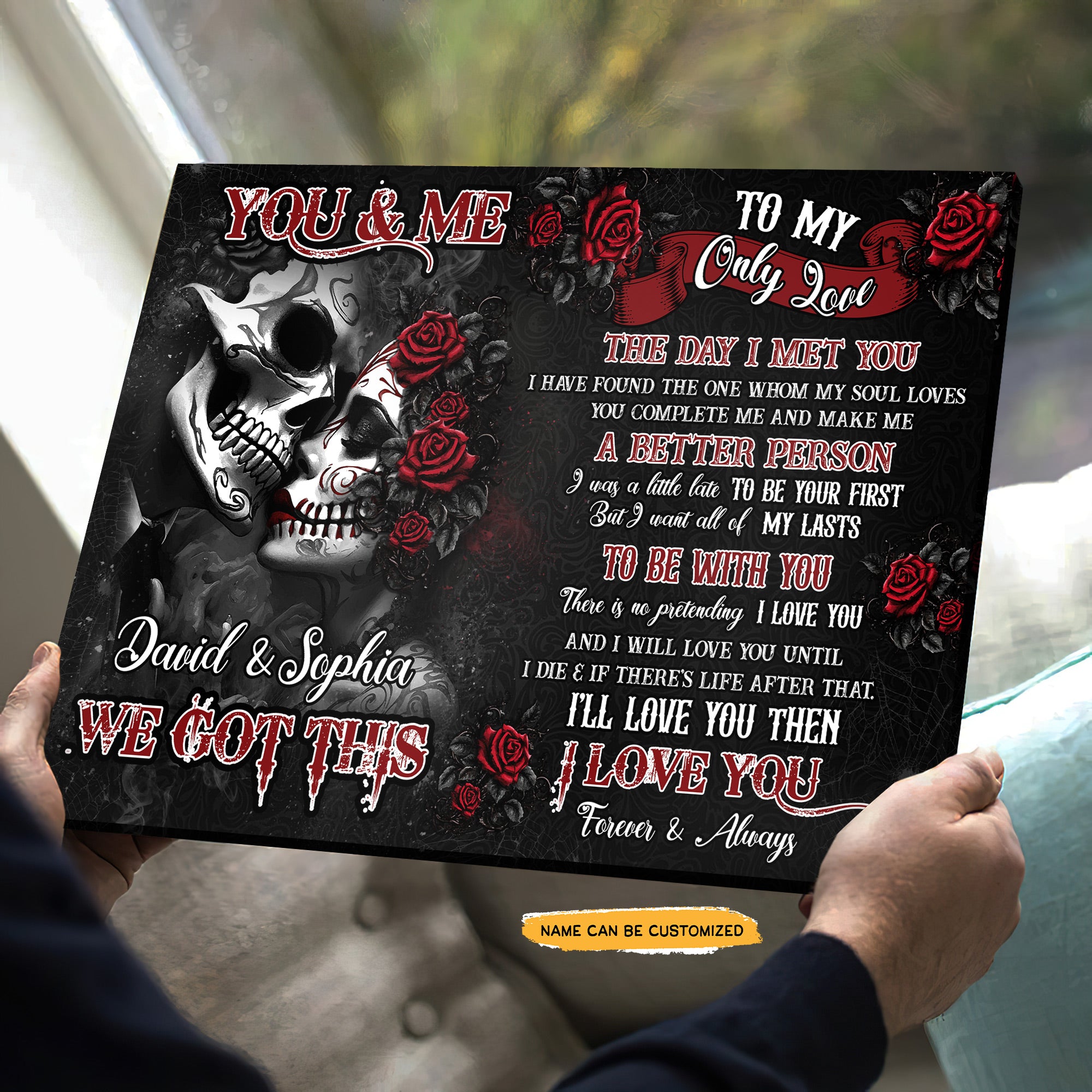 To My Only Love - Custom Personalized Names Gothic Skull And Roses Canvas
