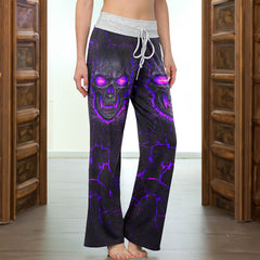 Purple Skull Lava Women's High-waisted Wide Leg Pants